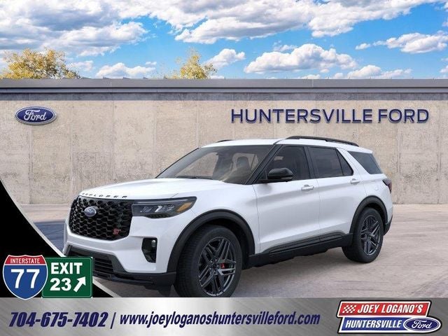 2026 Ford Explorer ST in Star White Metallic Tri-Coat — front three-quarter view
