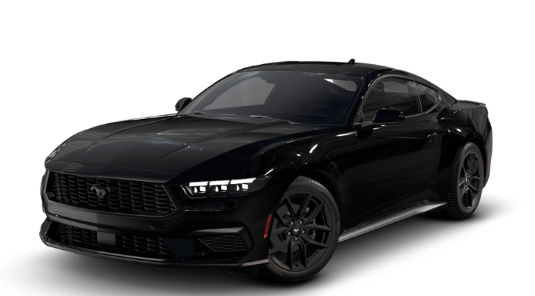 2026 Ford Mustang EcoBoost in Shadow Black — front three-quarter view