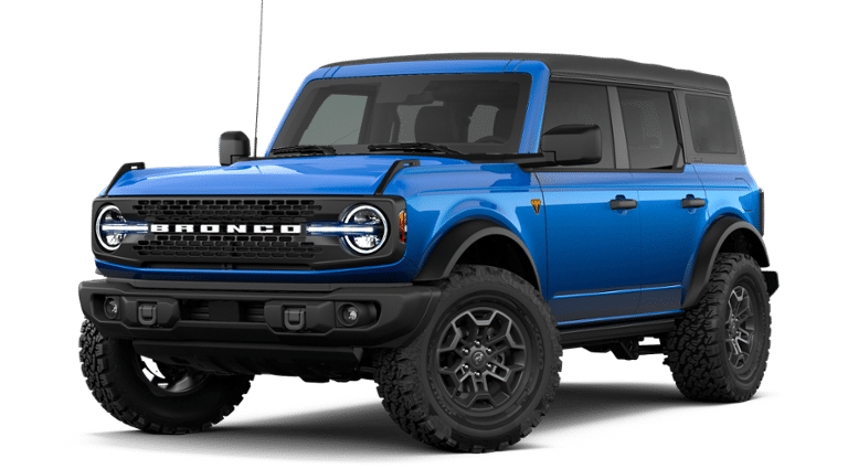 2026 Ford Bronco Badlands in Velocity Blue Metallic — front three-quarter view