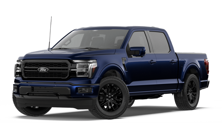 2026 Ford F-150 Lariat in Antimatter Blue Metallic — front three-quarter view