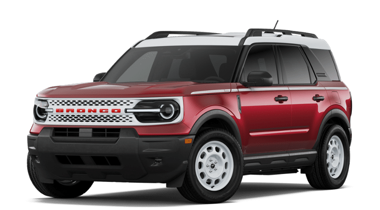 2026 Ford Bronco Sport Heritage in Ruby Red Metallic Tinted Clearcoat — front three-quarter view