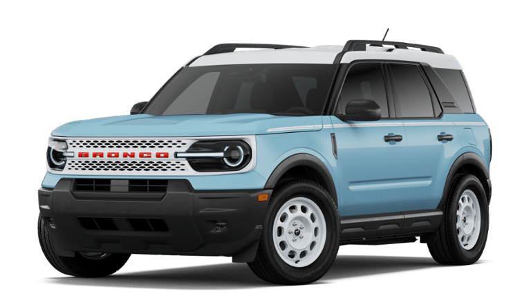2026 Ford Bronco Sport Heritage in Robin's Egg Blue — front three-quarter view